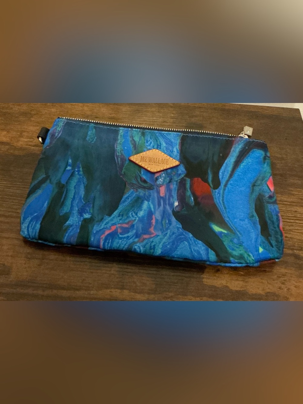 A MZ Wallace Zip Multicolor Blue Cosmetic Pouch Bag
